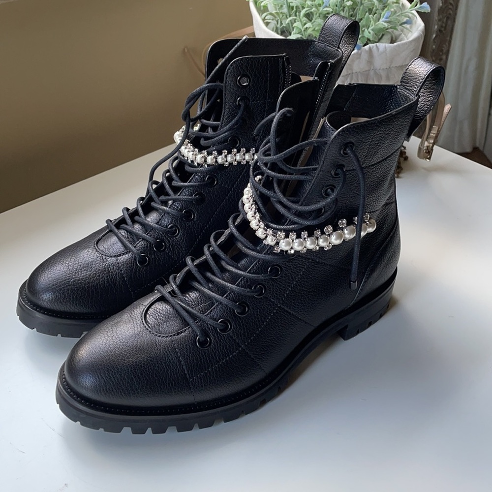- Jimmy Choo
Cruz Flat Crystal/Pearl Detail Boot - Picture 1 of 16